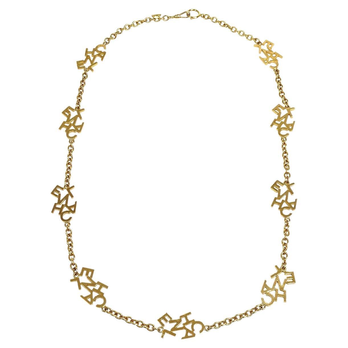 CHANEL 'CHANEL' Gold Metal Logo Charm Link Chain Necklace  For Sale