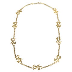 CHANEL 'CHANEL' Gold Metal Logo Charm Link Chain Necklace 
