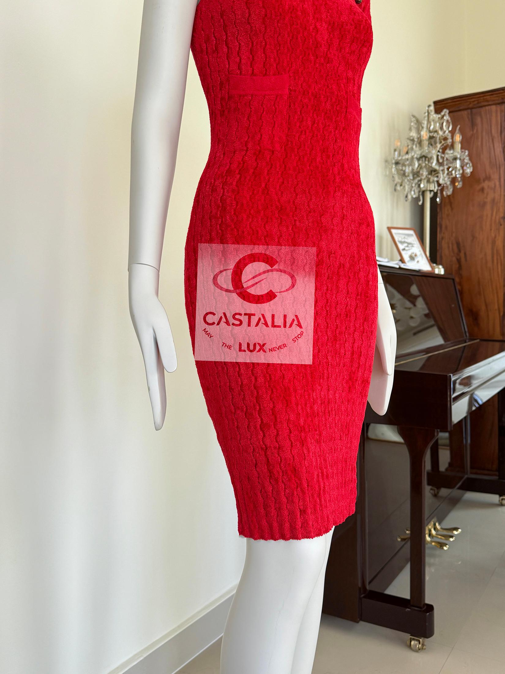 Chanel Paris / Shanghai Vibrant Red Bodycon Dress 36 FR For Sale 12