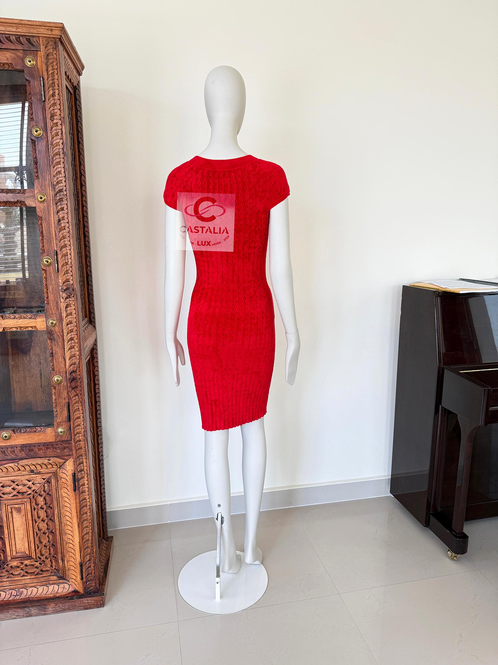 Chanel Paris / Shanghai Vibrant Red Bodycon Dress 36 FR For Sale 13