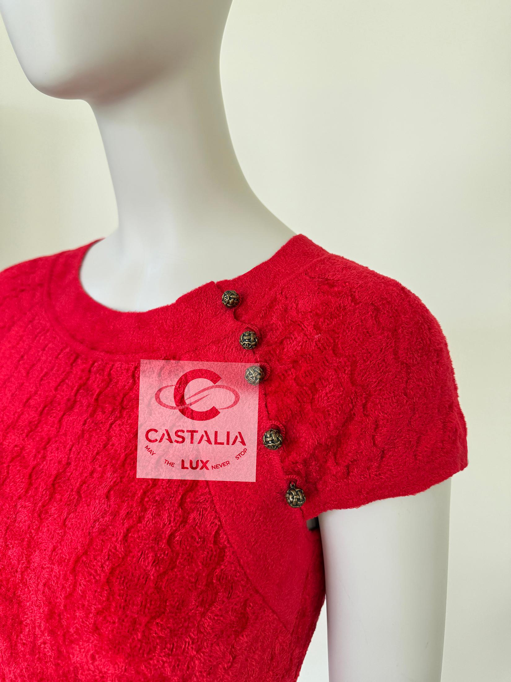 Chanel Paris / Shanghai Vibrant Red Bodycon Dress 36 FR For Sale 16