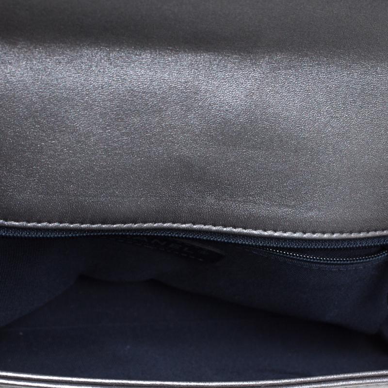 Chanel Metallic Grey Cube Embossed Leather New Medium Boy Flap Bag 7