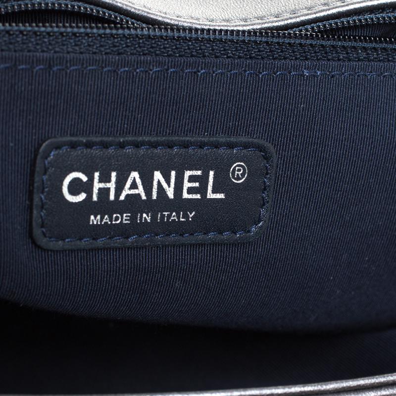 Chanel Metallic Grey Cube Embossed Leather New Medium Boy Flap Bag 4