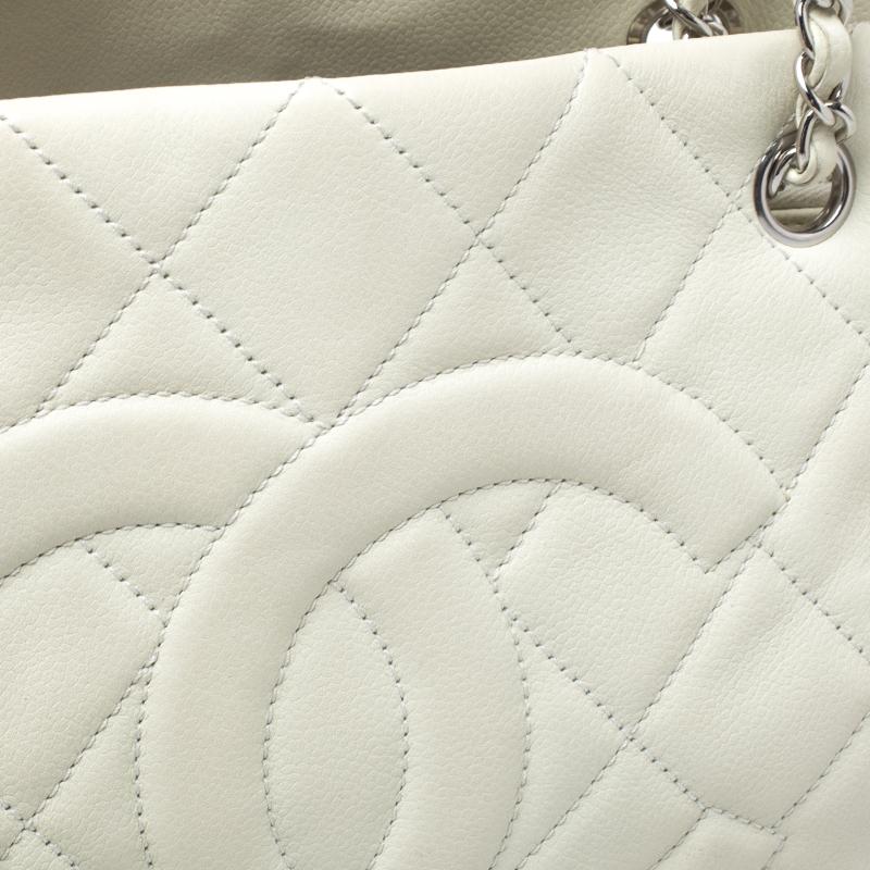 Chanel Off White Quilted Caviar Leather Timeless Shopper Tote 7