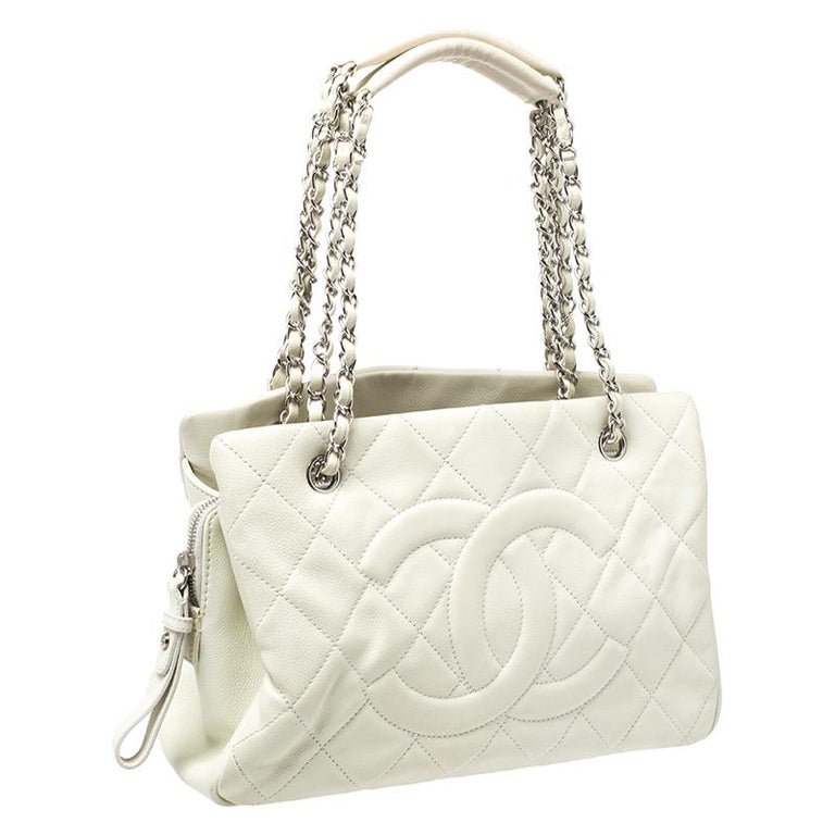 Chanel Off White Quilted Caviar Leather Timeless Shopper Tote For Sale ...