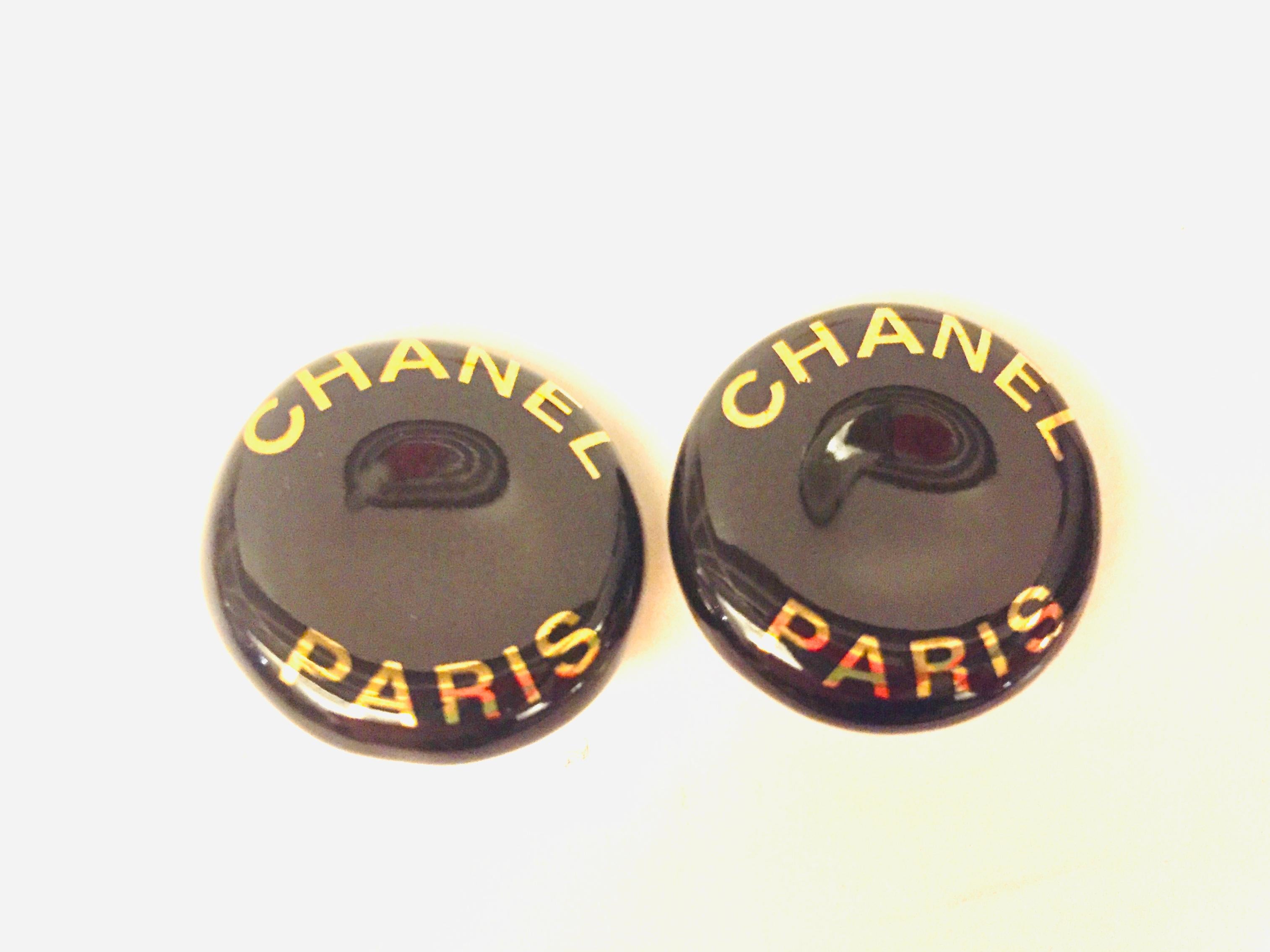 Chanel  “Chanel Paris” clip on earrings  In Excellent Condition In Sheung Wan, HK