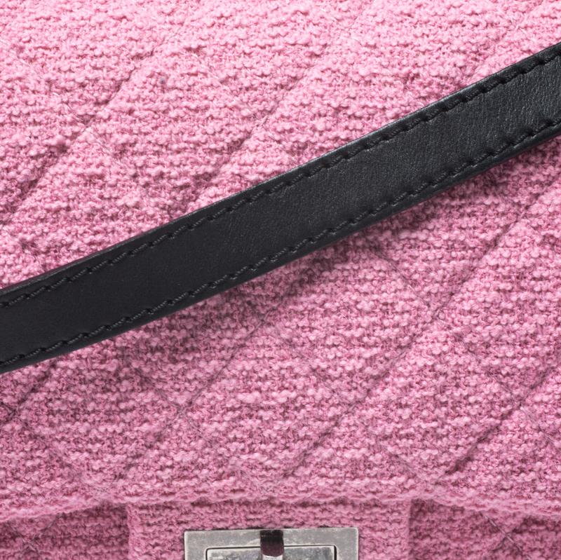 Chanel Pink/Black Quilted Tweed and Leather 2.55 Reissue Flap Bag 4