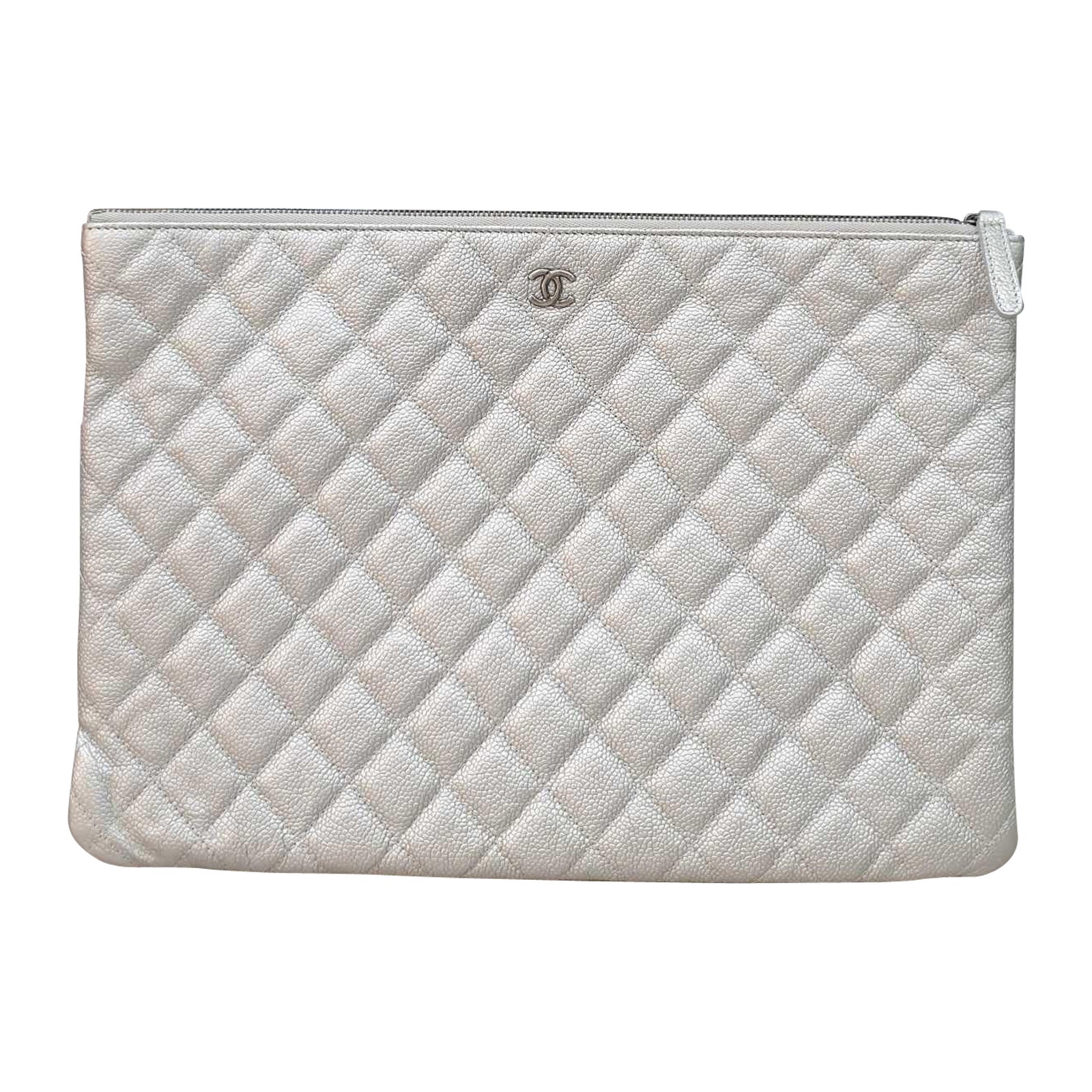 Chanel Chanel Silberne Kaviar Leder Clutch Tasche