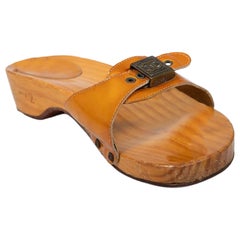 Chanel Chanel Sport Vintage Yellow Patent Wooden Slides Size IT 42