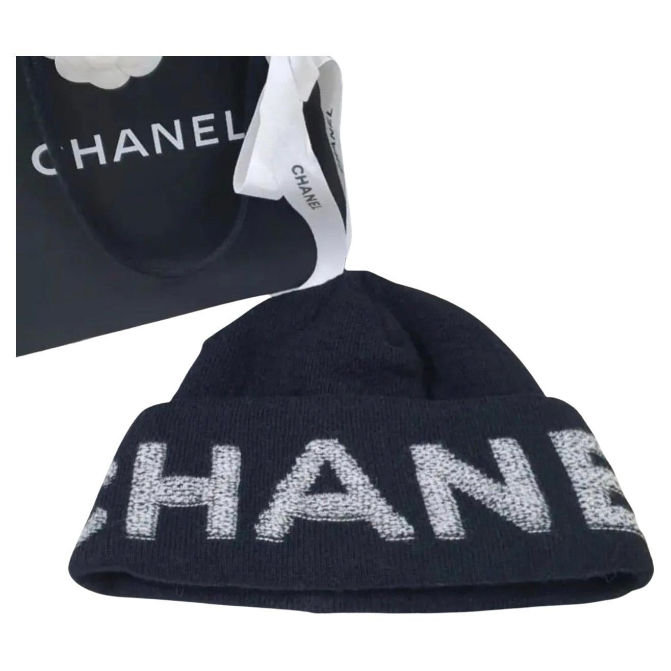 CHANEL Oversized CC Logo Reversible Cashmere Beanie Hat in Beige Black   Dearluxe