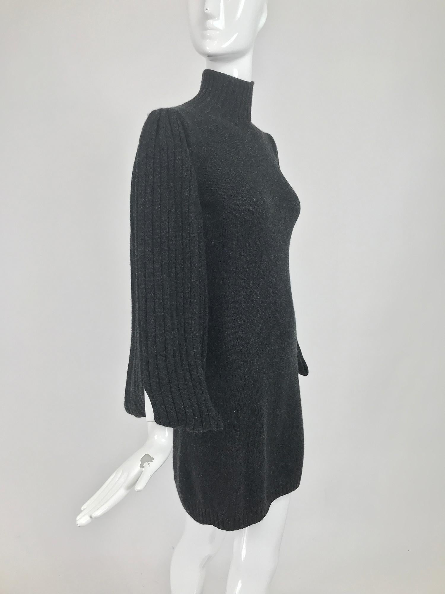 Black Chanel Charcoal Grey Cashmere Cage Sleeve Dress 2007a