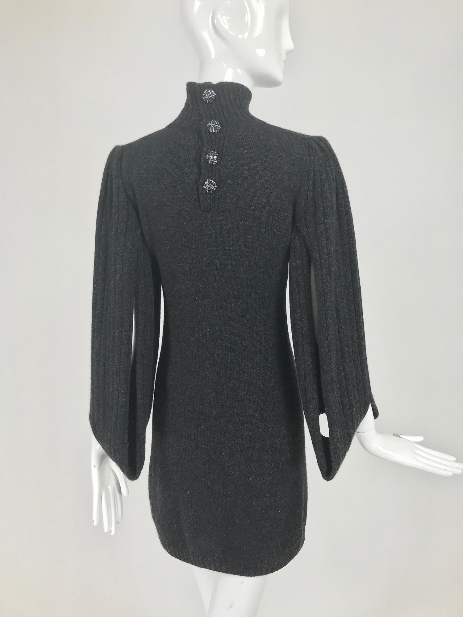 Chanel Charcoal Grey Cashmere Cage Sleeve Dress 2007a 1