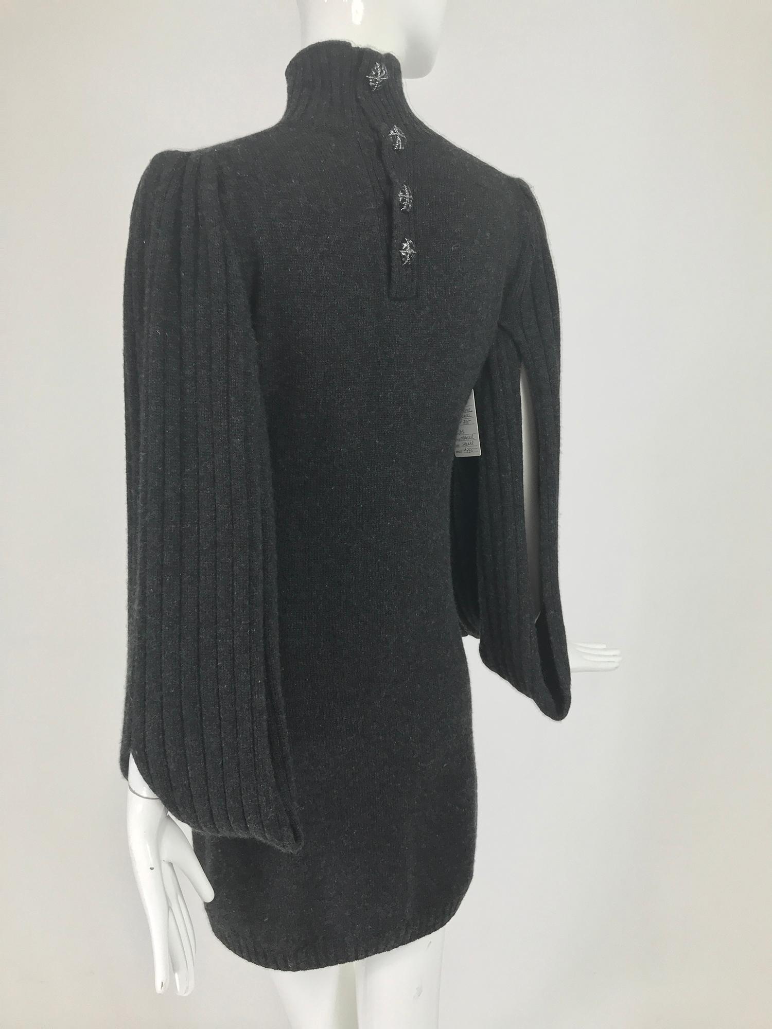 Chanel Charcoal Grey Cashmere Cage Sleeve Dress 2007a 2