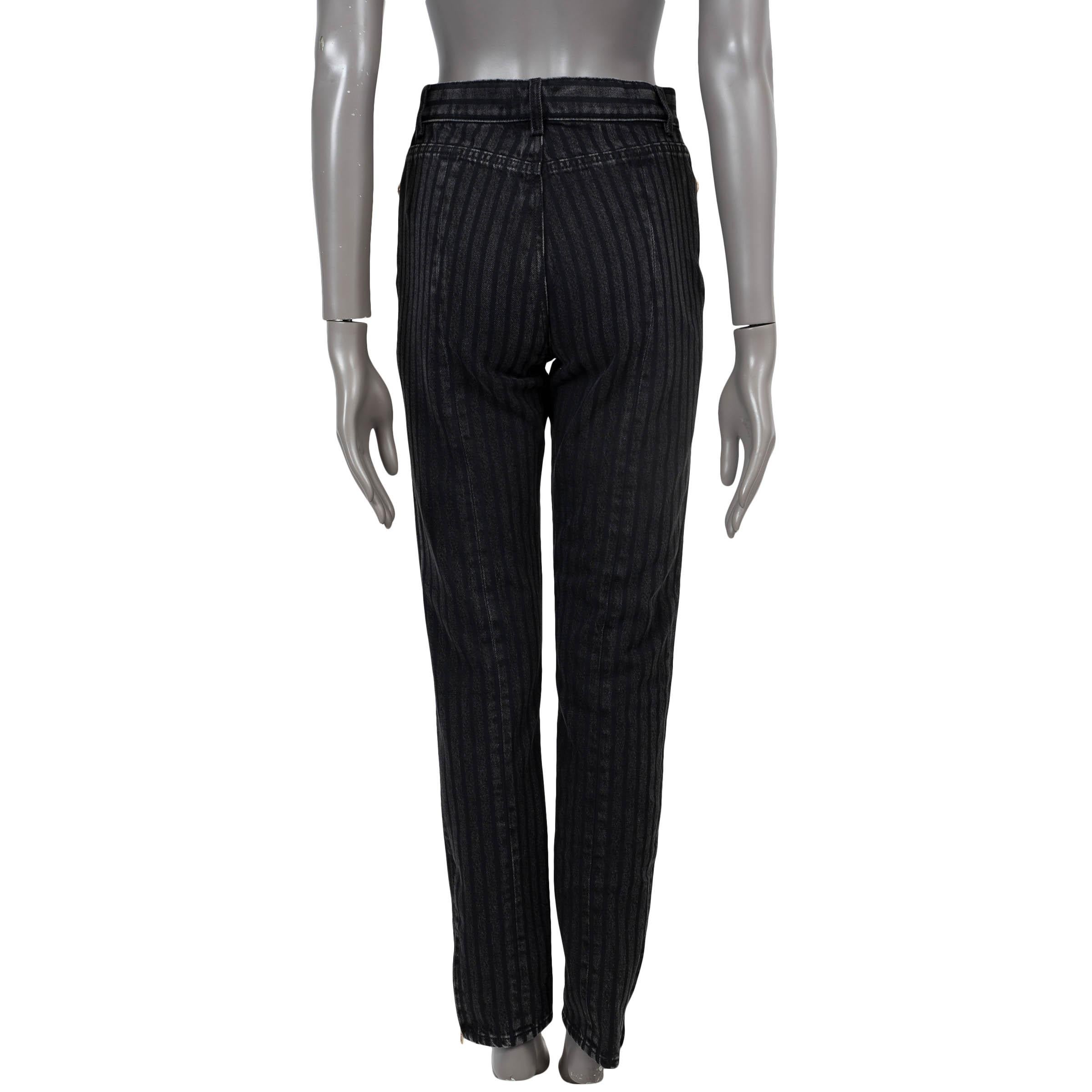 CHANEL gris marengo algodón denim 2020 20K STRIPED SLIM JEANS Pantalones 38 S Negro en venta