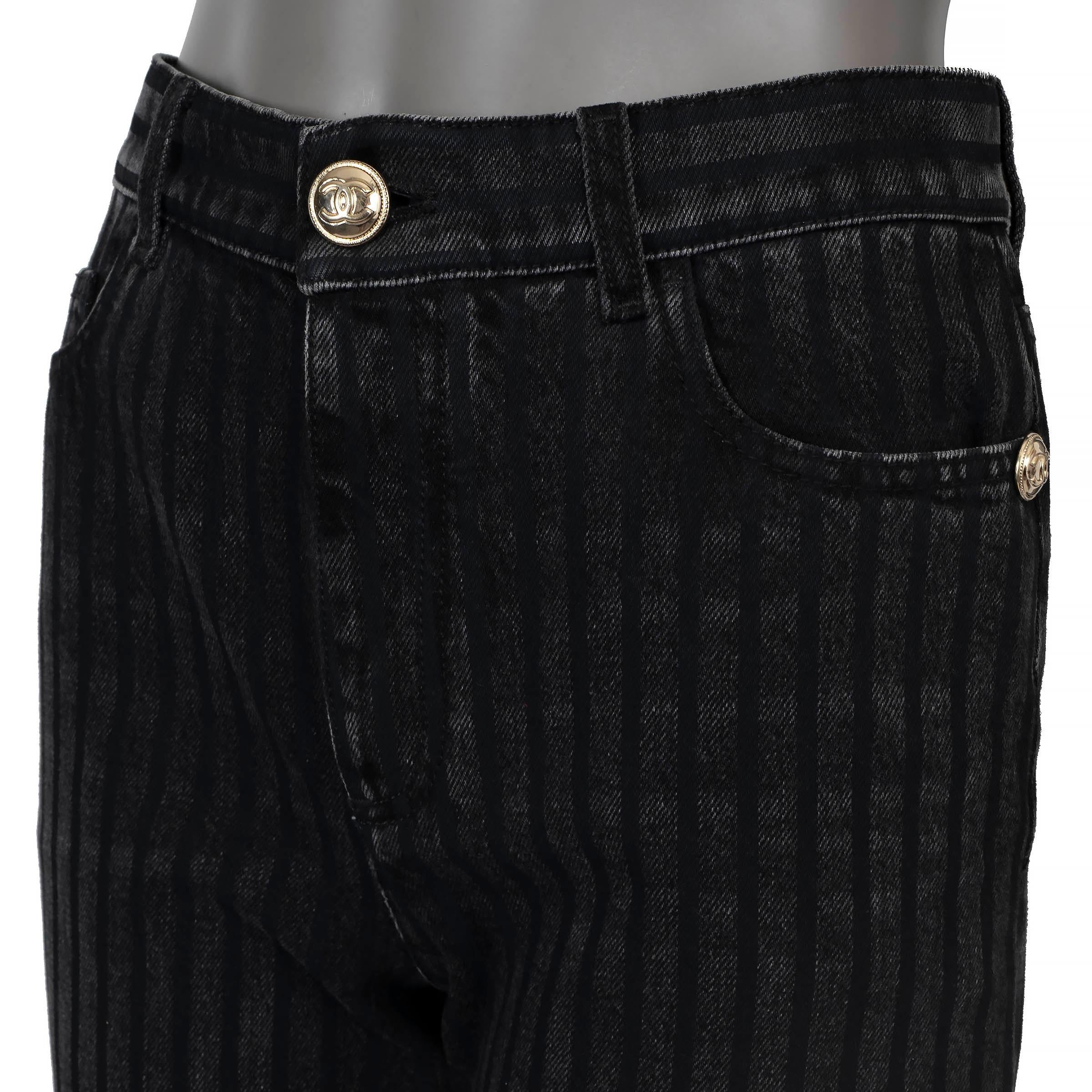 De las mujeres CHANEL gris marengo algodón denim 2020 20K STRIPED SLIM JEANS Pantalones 38 S en venta