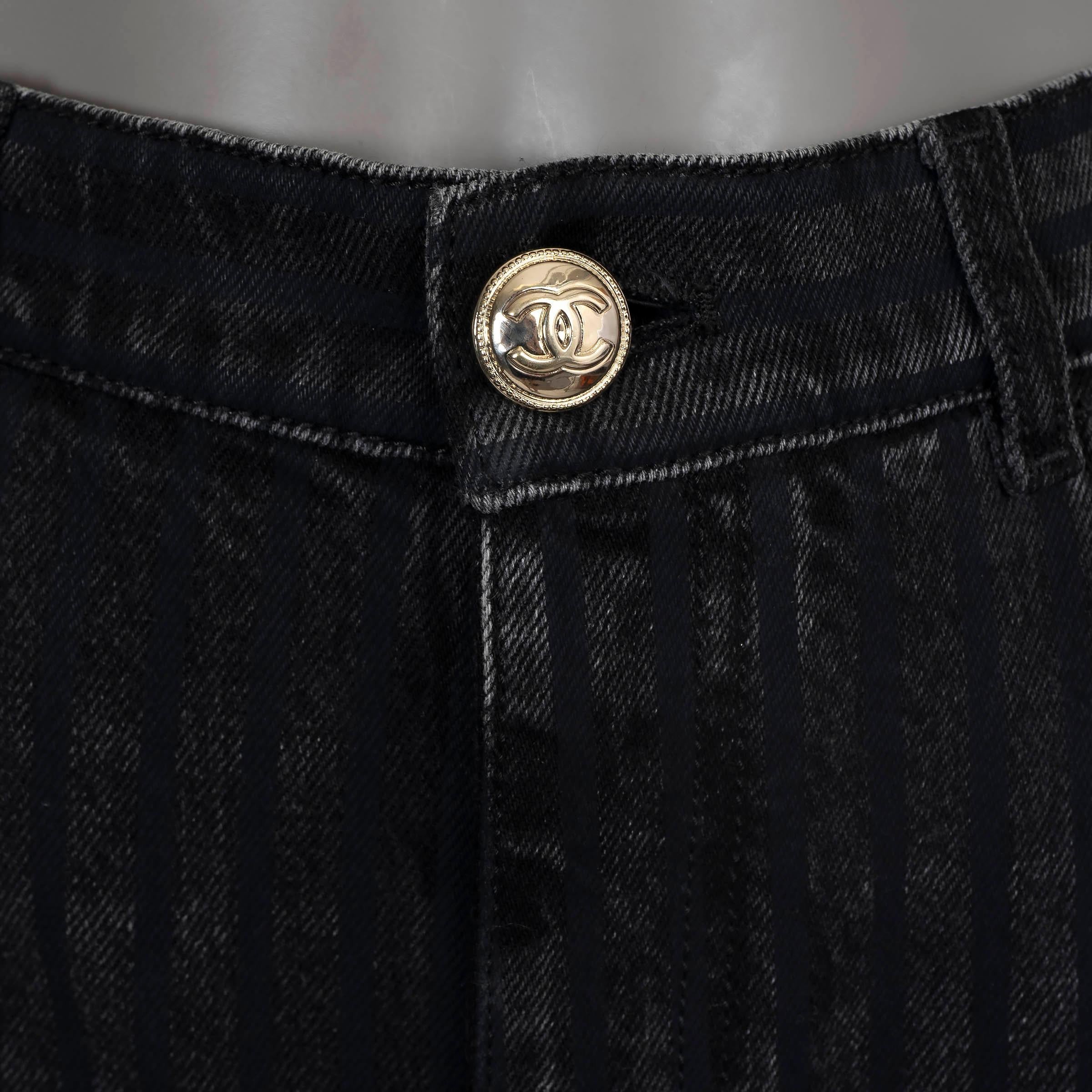 CHANEL gris marengo algodón denim 2020 20K STRIPED SLIM JEANS Pantalones 38 S en venta 1