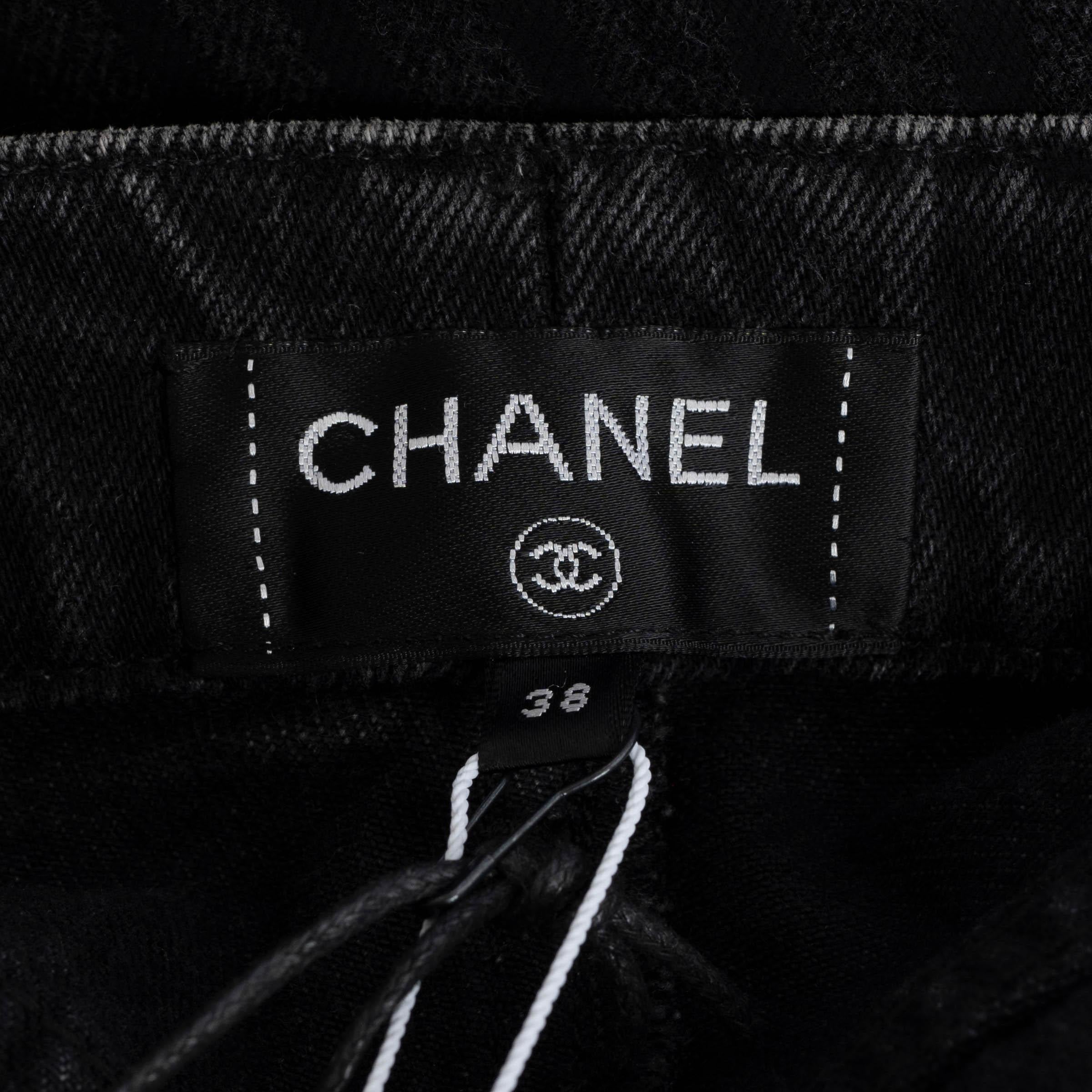 CHANEL gris marengo algodón denim 2020 20K STRIPED SLIM JEANS Pantalones 38 S en venta 2