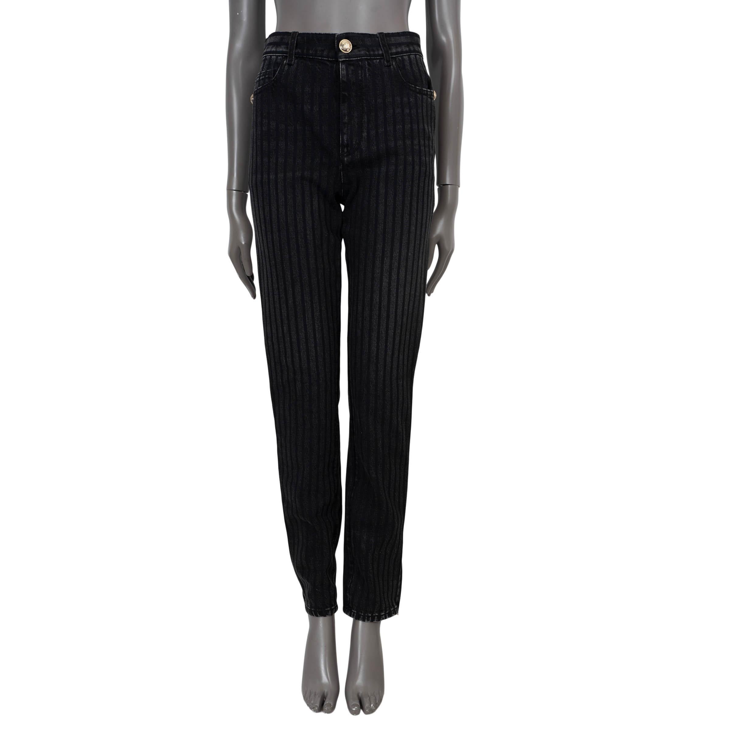 CHANEL gris marengo algodón denim 2020 20K STRIPED SLIM JEANS Pantalones 38 S en venta