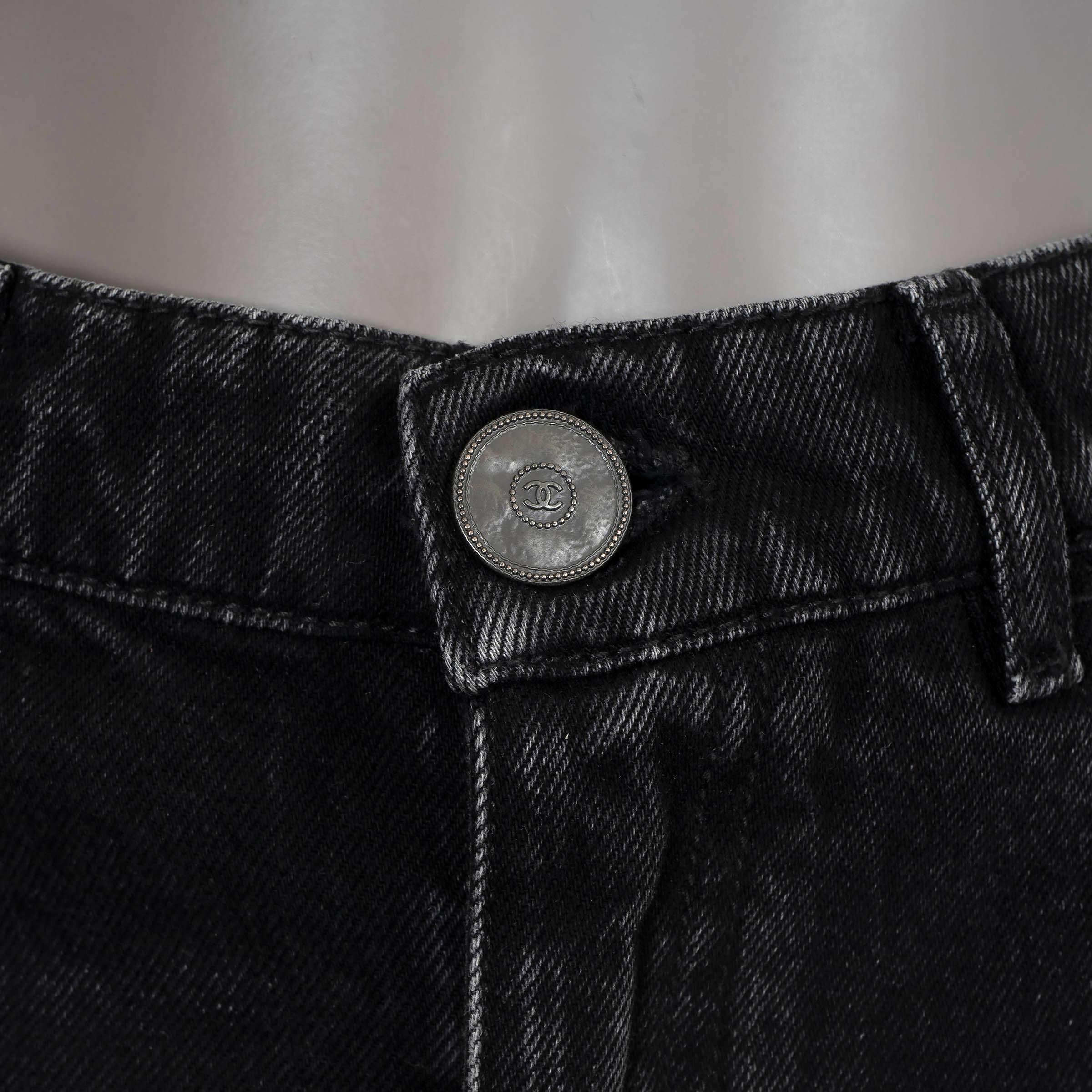 CHANEL charcoal grey cotton denim 2021 21P LOGO TAPERED JEANS Pants 38 S 1