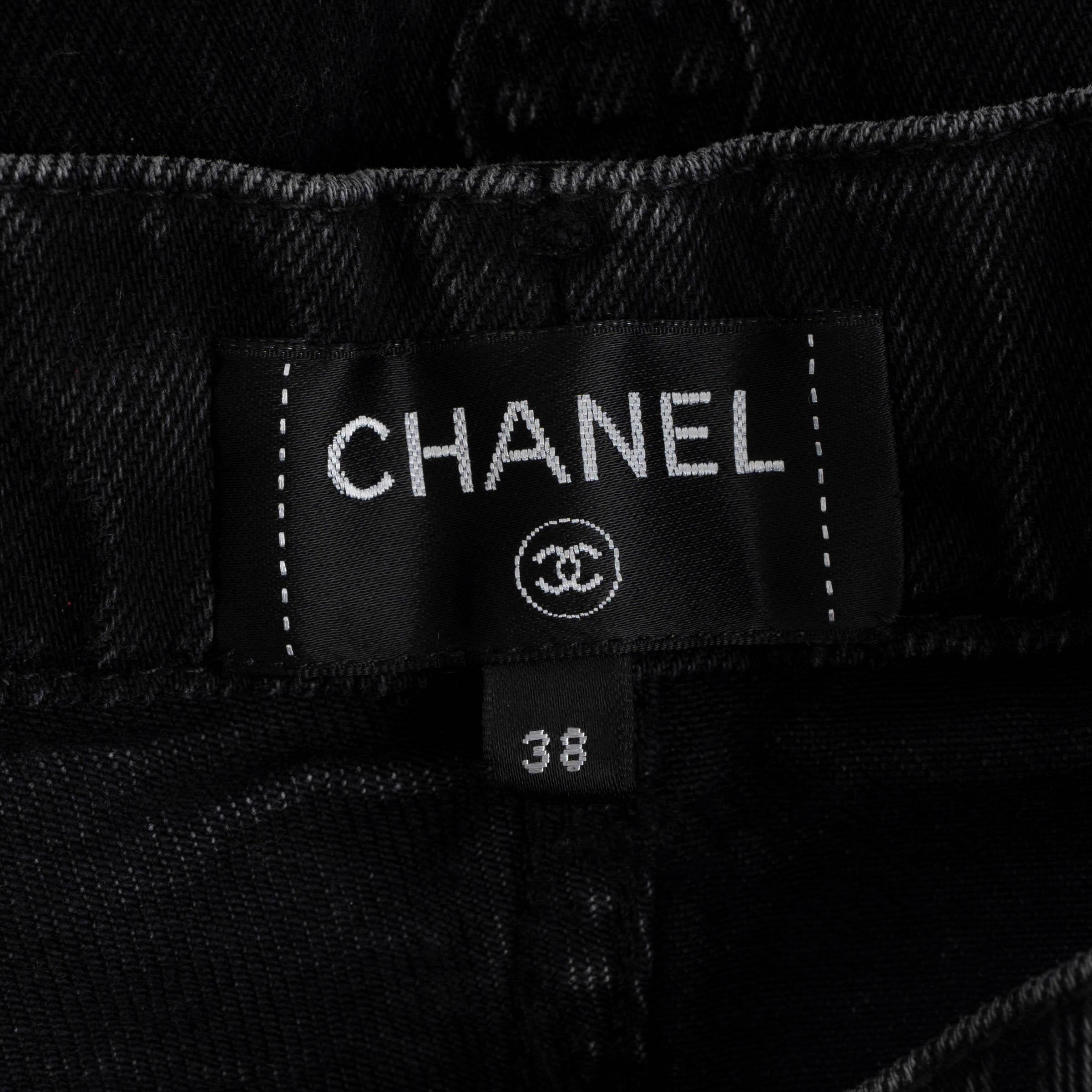 CHANEL charcoal grey cotton denim 2021 21P LOGO TAPERED JEANS Pants 38 S 2