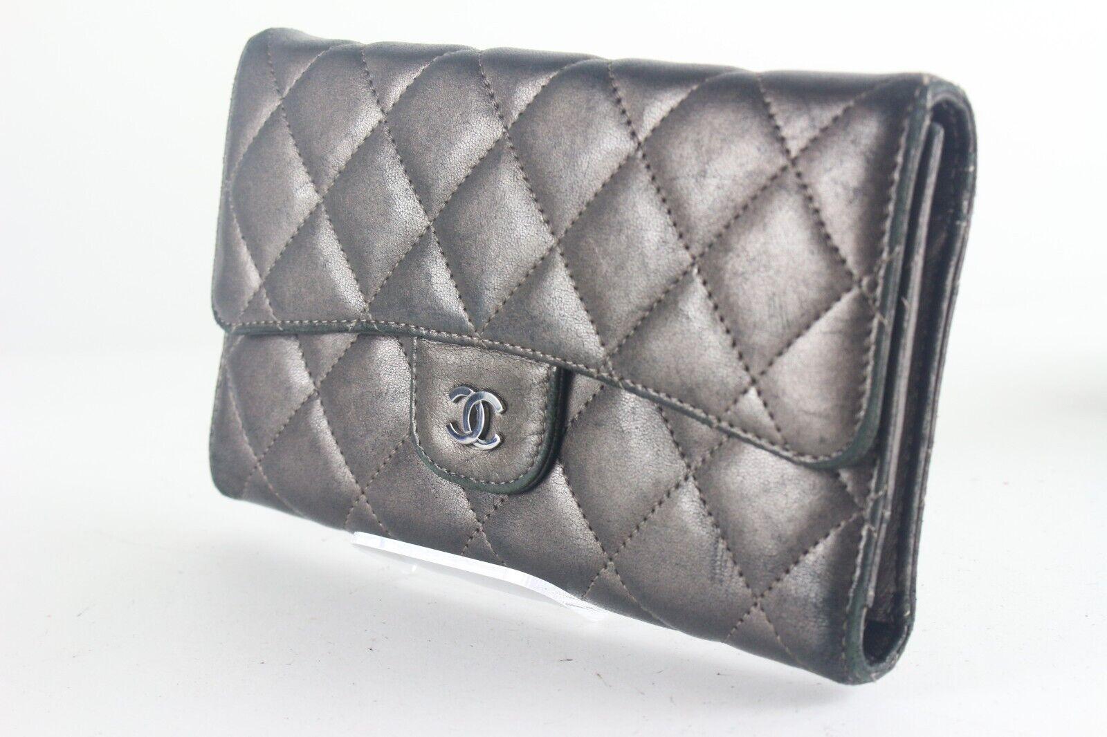 CHANEL Charcoal Grey Leathe Classic Flap Wallet 2CCS725K For Sale 7