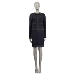 CHANEL charcoal grey wool & mohair 2010 CROCHET TRIM KNIT Dress XS