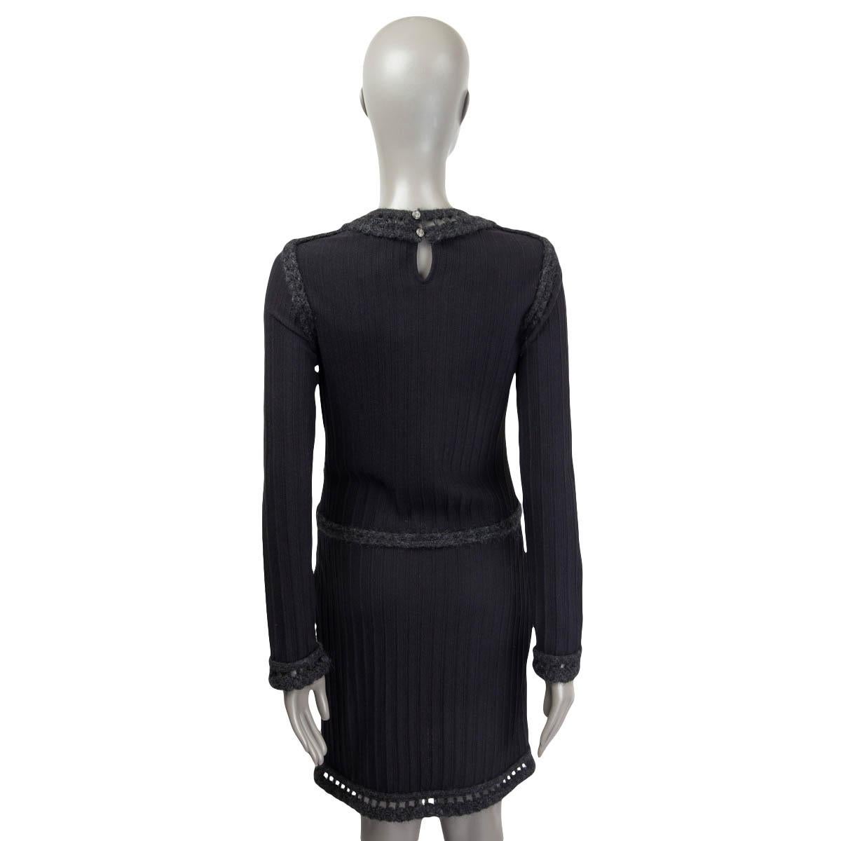 Women's CHANEL charcoal grey wool & mohair 2010 CROCHET TRIM KNIT Dress XS For Sale