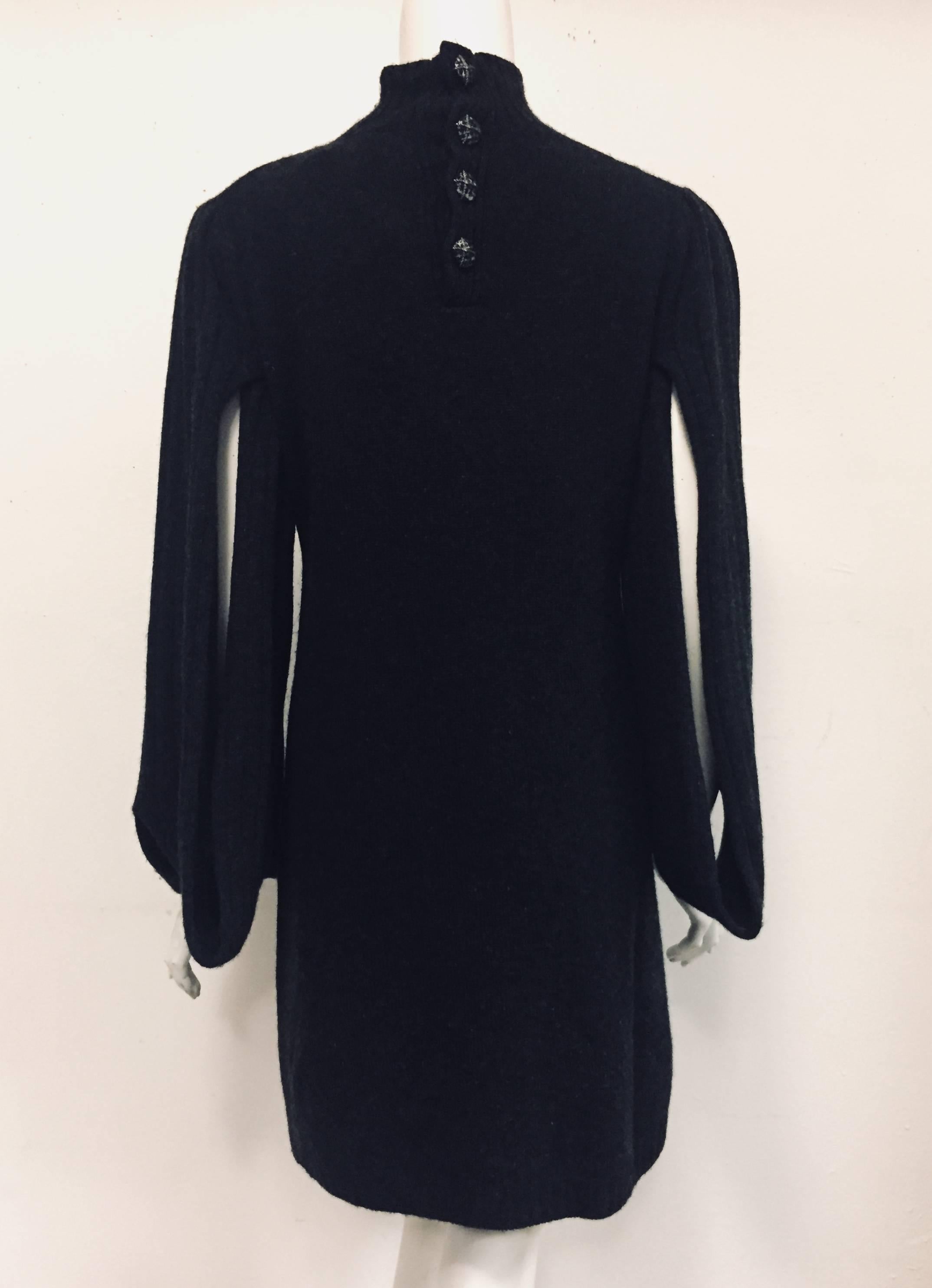 Black Chanel Charcoal Long Open Sleeve Knit Cashmere Sweater Dress