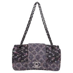 Chanel 2004 Raro Bolso de hombro de fantasía de tweed multicolor carbón grande con logotipo CC