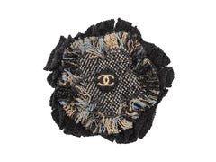 Chanel Charcoal & Multicolor Camellia Logo Brooch