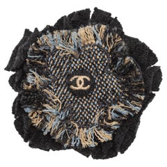 Chanel Charcoal & Multicolor Camellia Logo Brooch