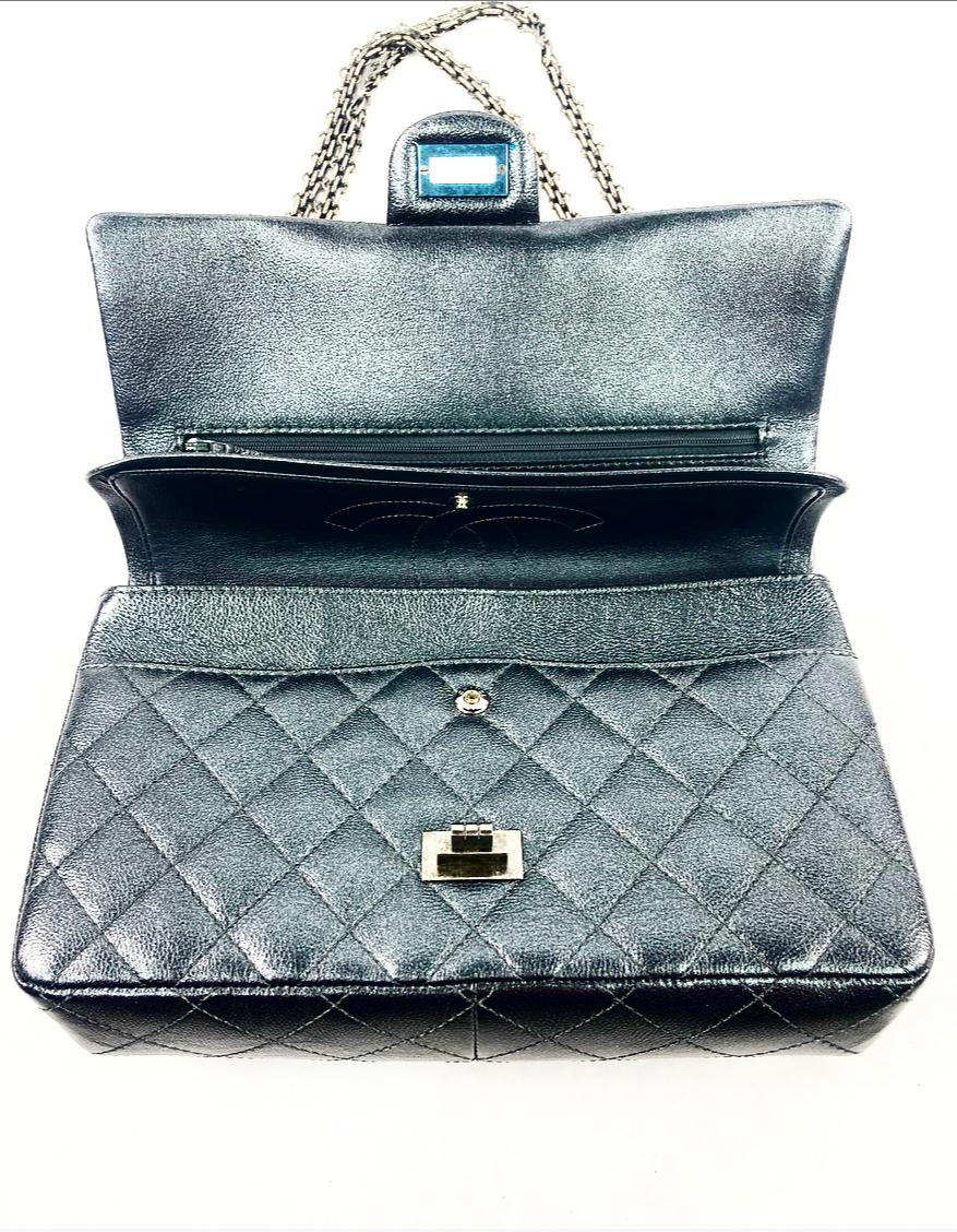 CHANEL Charcoal Sheepskin Ruthenium Metal Reissue 2.55 Double Flap Handbag 2