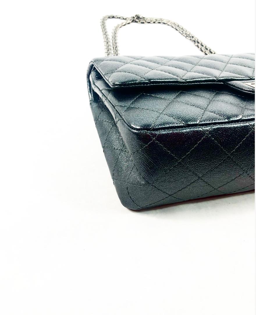 Women's CHANEL Charcoal Sheepskin Ruthenium Metal Reissue 2.55 Double Flap Handbag