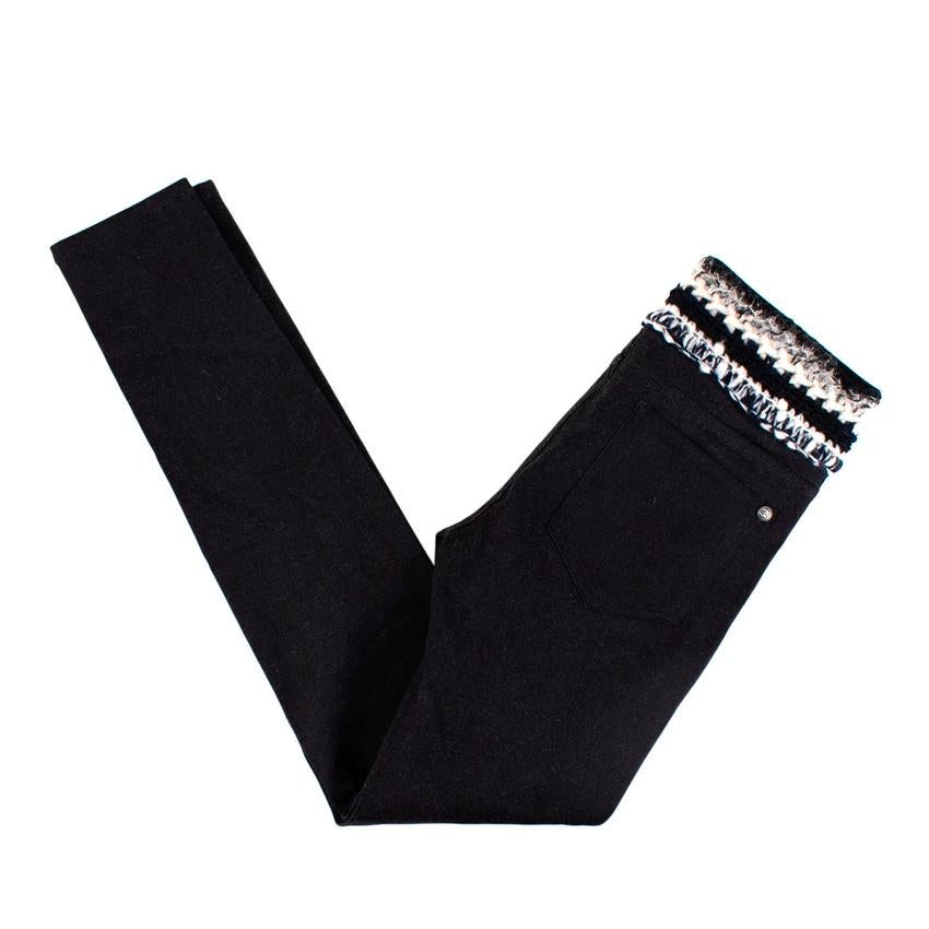 Black Chanel Charcoal Stretch Denim Legging with Knitted Waistband For Sale