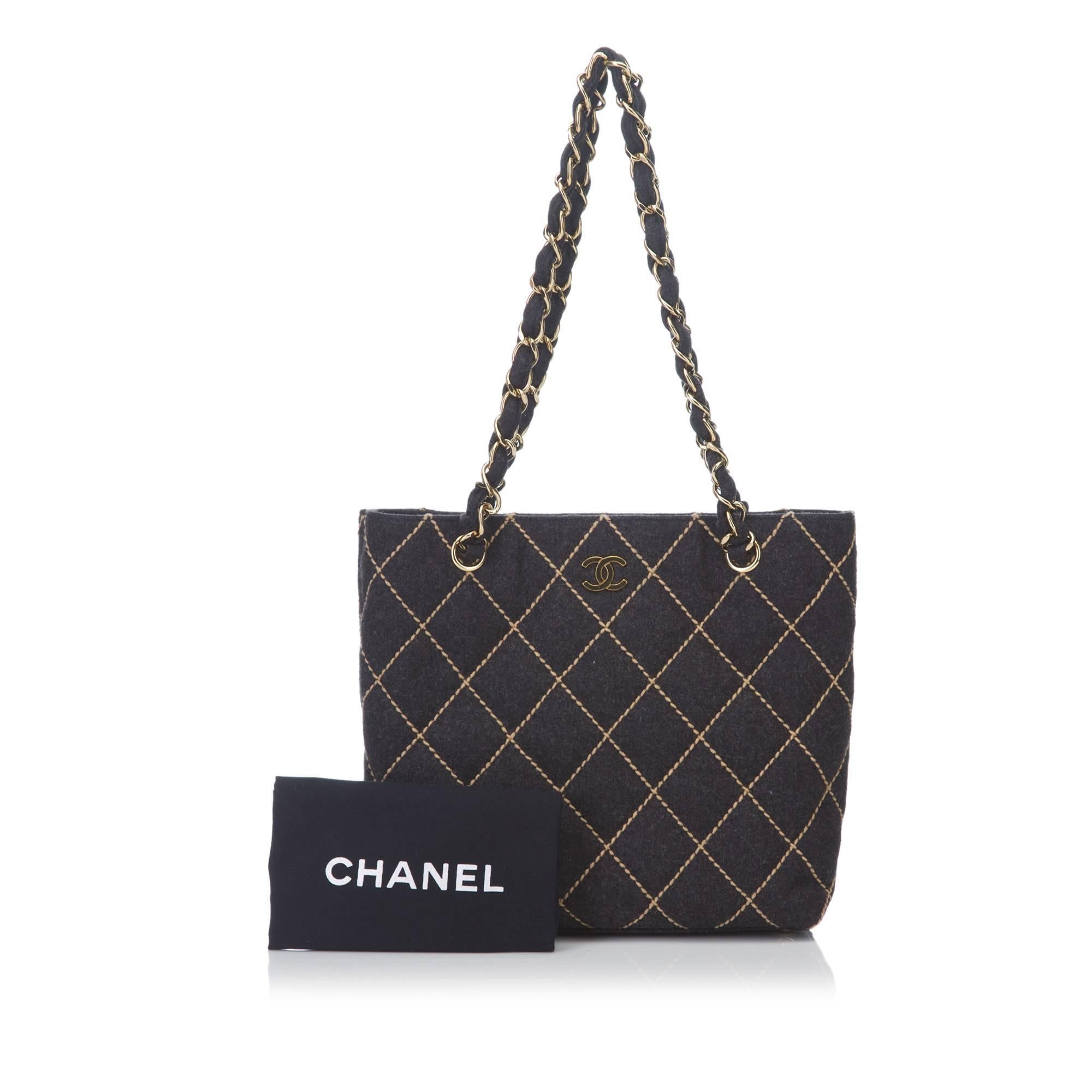 Chanel Charcoal Surpique Wool Shoulder Bag 4