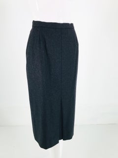 Chanel Charcoal Wool Kick Pleat Front Pocket Pencil Skirt Vintage
