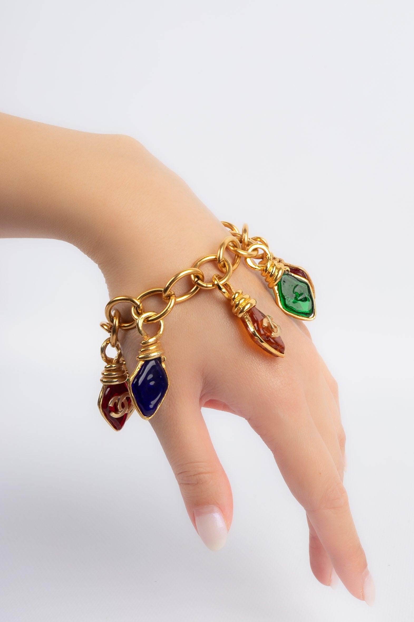 Chanel Charm Bracelet Golden Metal with Glass Paste Charms, 1995 2