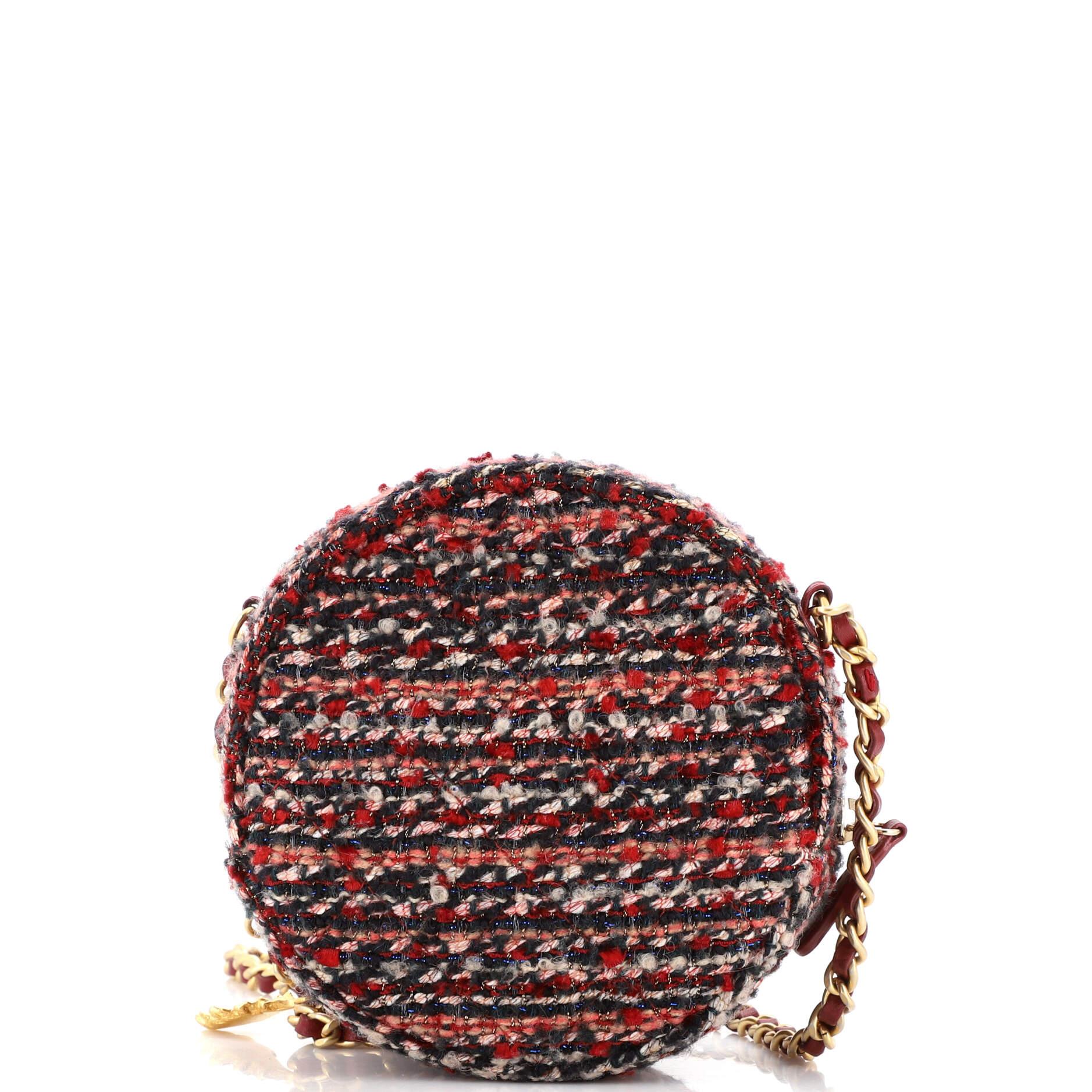 Women's Chanel Charm Round Clutch with Chain Quilted Tweed