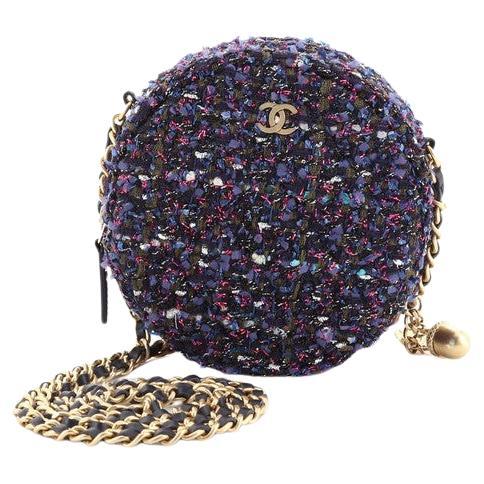 Chanel Black Quilted Lambskin Lucky Charms Round Clutch With Chain
