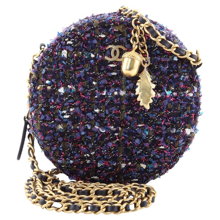 Chanel Charm Round Clutch with Chain Quilted Tweed at 1stDibs