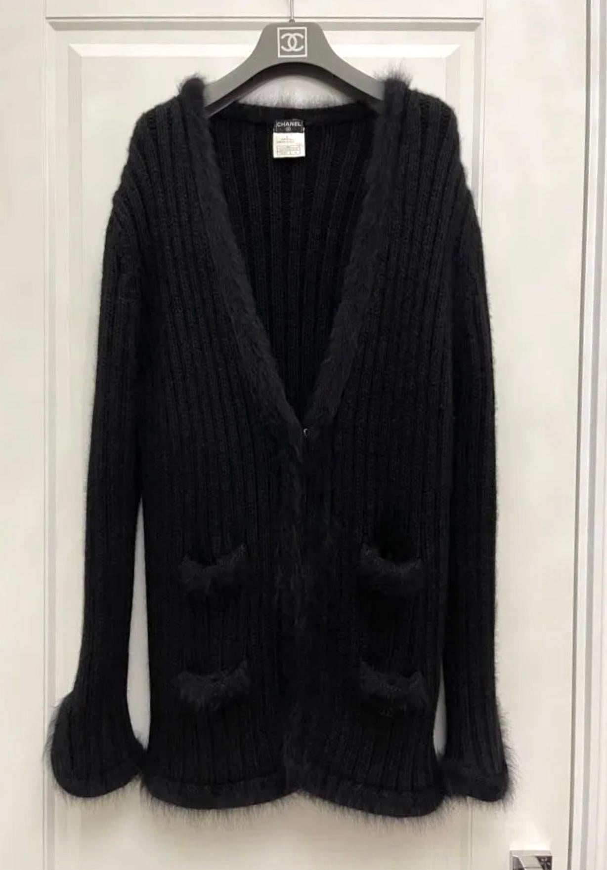 Chanel Charming Angora Fluffy Trim Cardigan In Excellent Condition For Sale In Dubai, AE