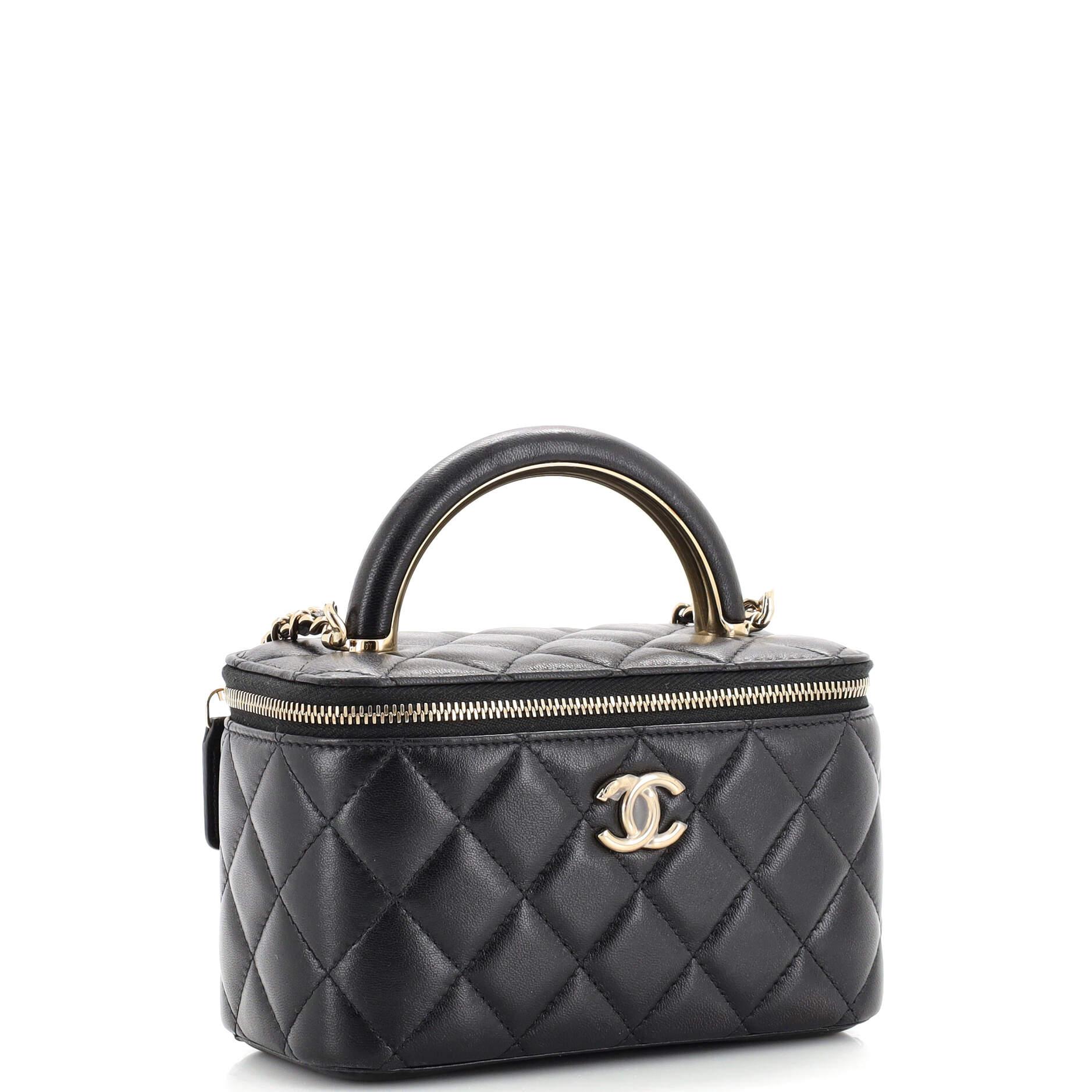 Chanel Charming Handle Vanity Case with Chain Quilted Lambskin Small In Good Condition In NY, NY