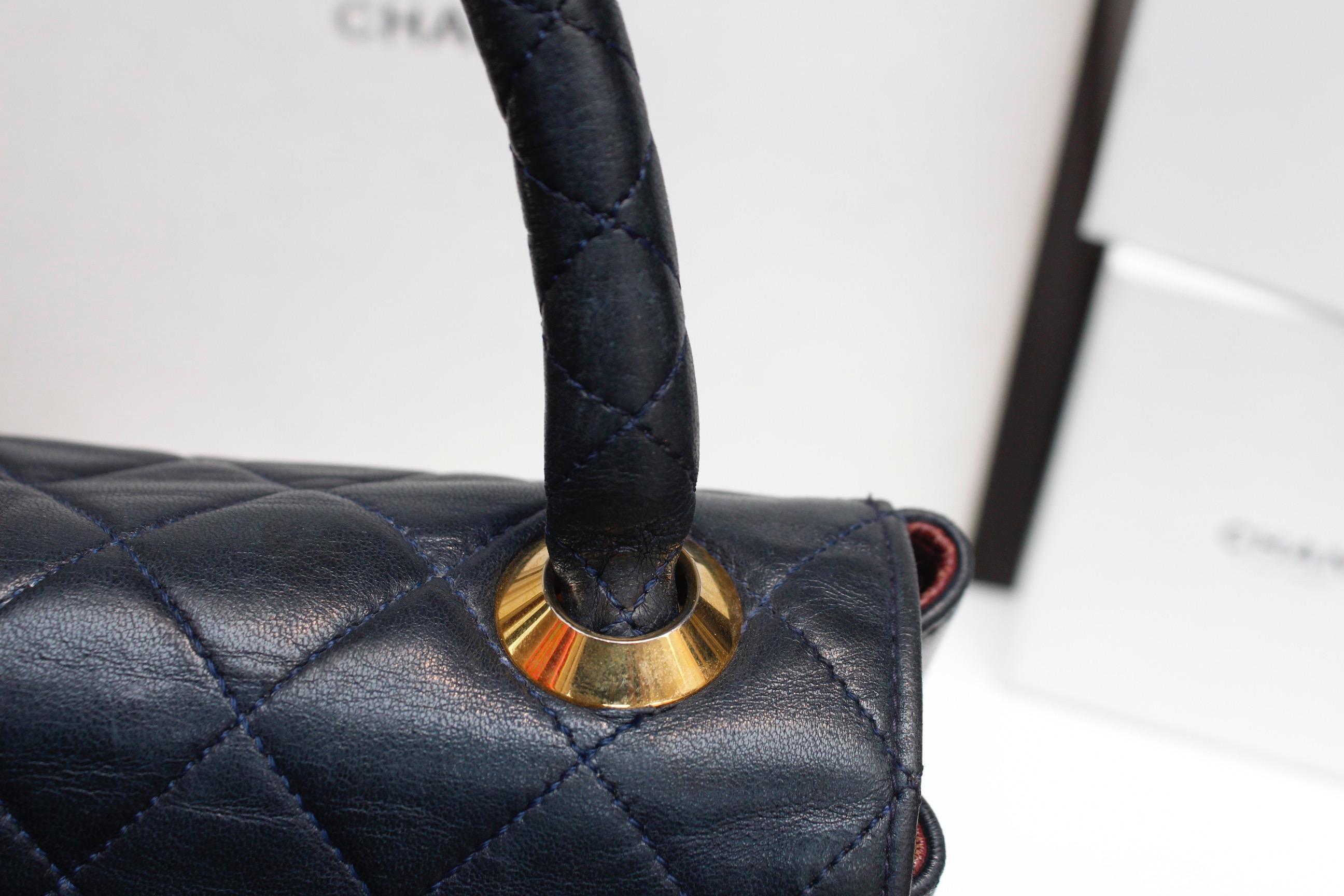 Chanel charming midnight blue quilted leather bag For Sale 5
