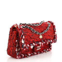 Chanel Charms Classic Double Flap Bag Braided Quilted Tweed Medium