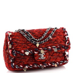Chanel Charms Classic Double Flap Bag Braided Quilted Tweed Medium