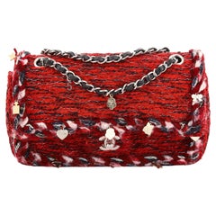 Chanel Charms Classic Double Flap Bag Braided Quilted Tweed Medium