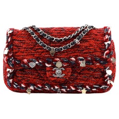 Chanel Charms Classic Double Flap Bag Braided Quilted Tweed Medium