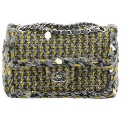 Chanel Charms Classic Double Flap Bag Braided Quilted Tweed Small