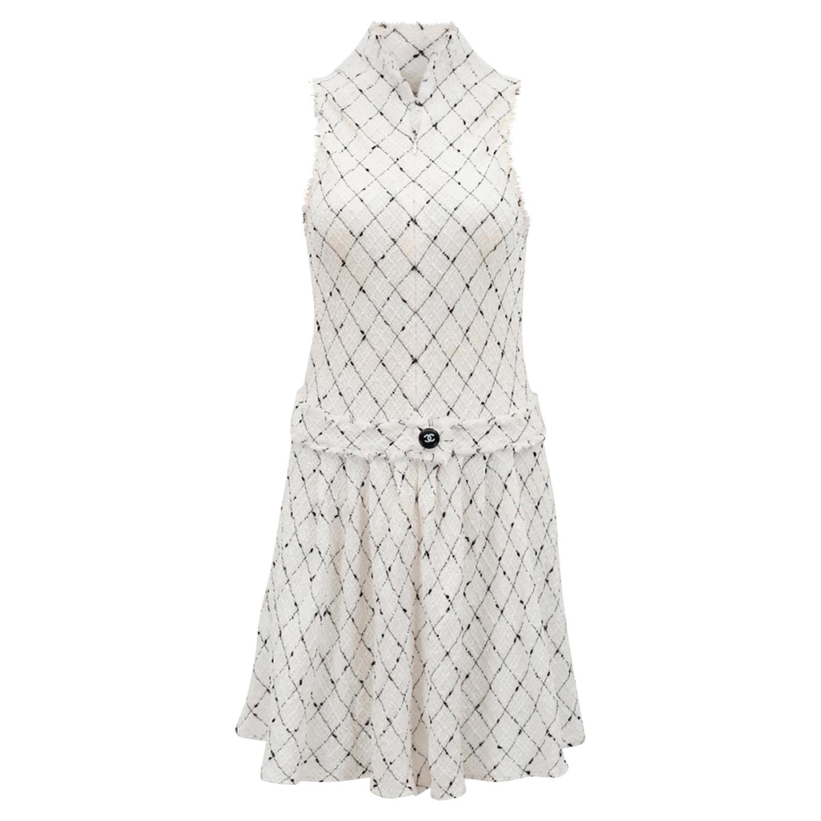 Robe en tweed à carreaux Chanel Crème