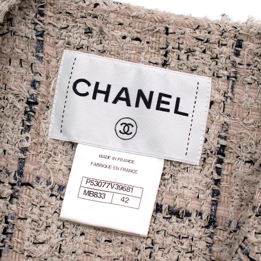 Chanel Checkered Cotton Tweed Double Breasted Collarless Jacket - Size US 10 2